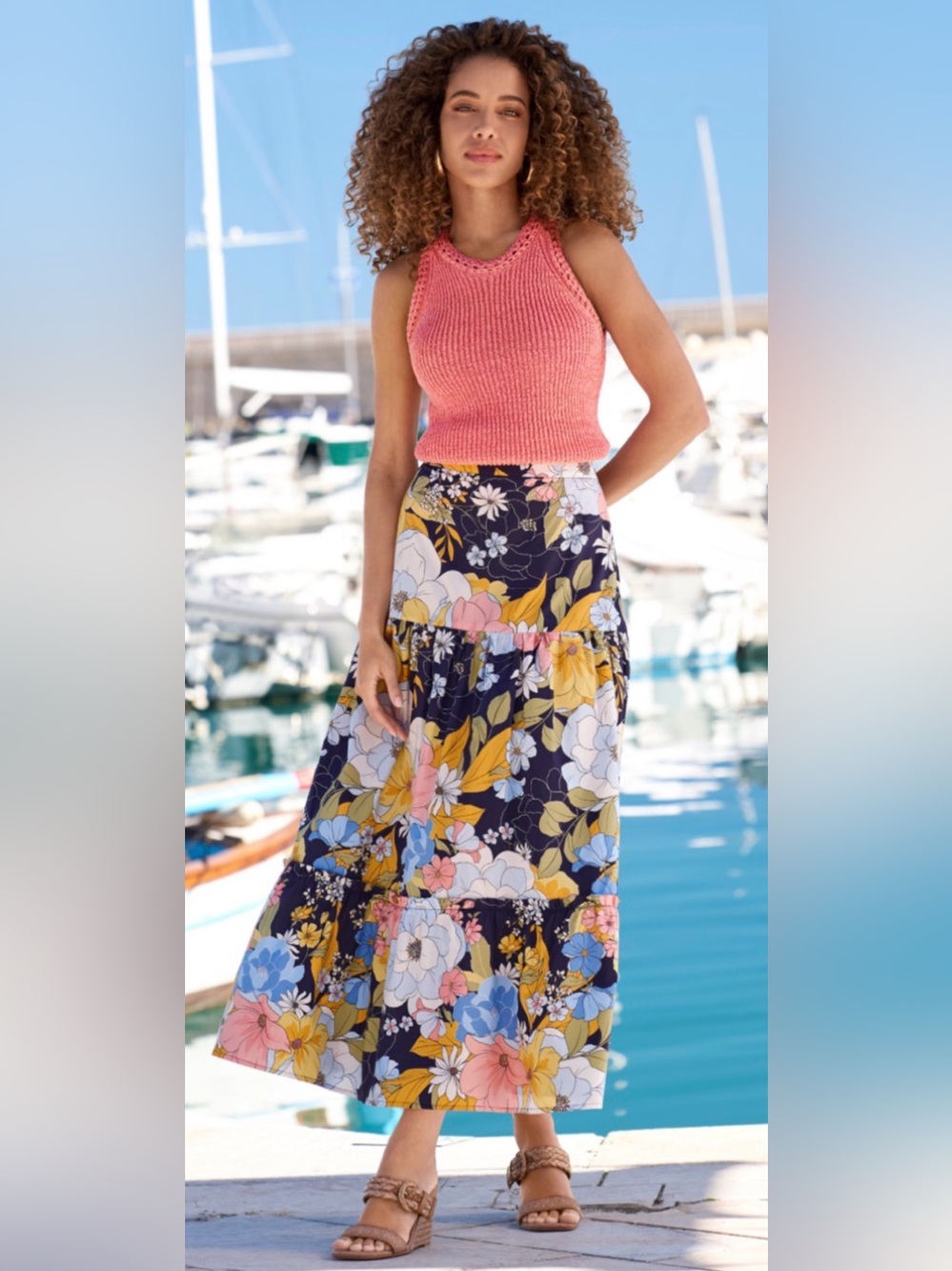 Boston Proper -Nantucket Fleurs Print Poplin Midi Skirt